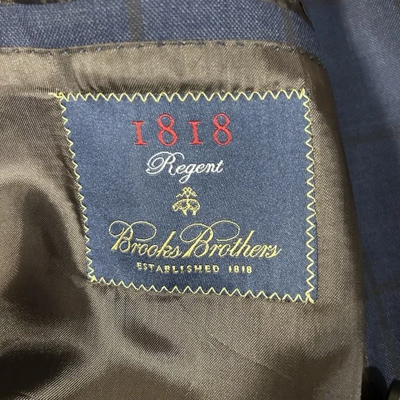 Brooks Brothers Blazer Mens 48R Regent 1818 Wool Coat Windowpane Navy - Picture 6 of 14